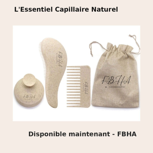 Kit de soins capillaires 4-1 FBHA - Brosses démêlante+ Brosse à shampoing + Peigne +Pochette en Lin